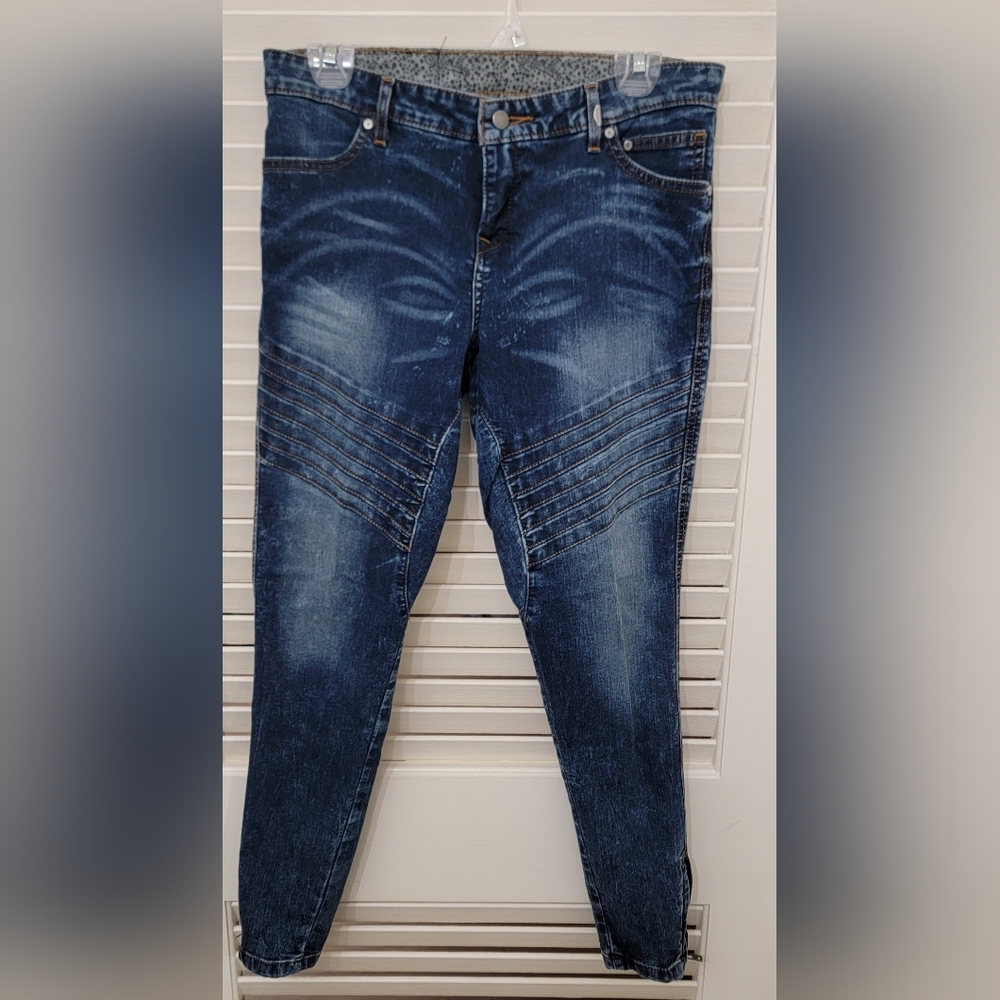 Harley Davidson Womens Mid Rise Zip Cuff Skinny Blue Stretch Denim Jeans Size 29